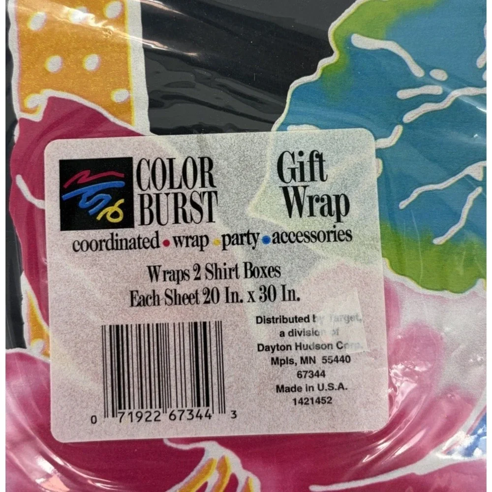 Vintage Color Burst Target Wrapping Paper Gift Wrap Sheets 90s Floral